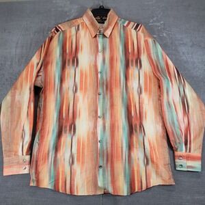 Monzini Collection Mens XL Abstract Stripe Button Up Shirt Made in USA vintage‎